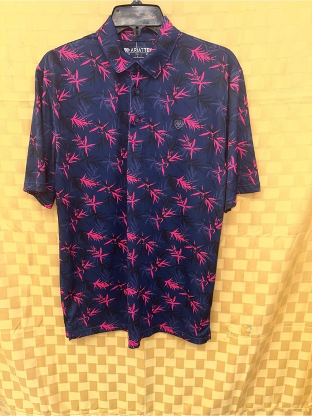 Ariat Navy Polo with Hot Pink Leaf Pattern